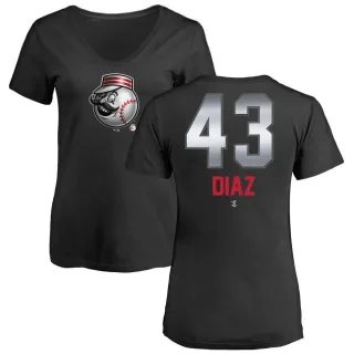 Women's Cincinnati Reds Alexis Diaz Black Midnight Mascot V-Neck T-Shirt